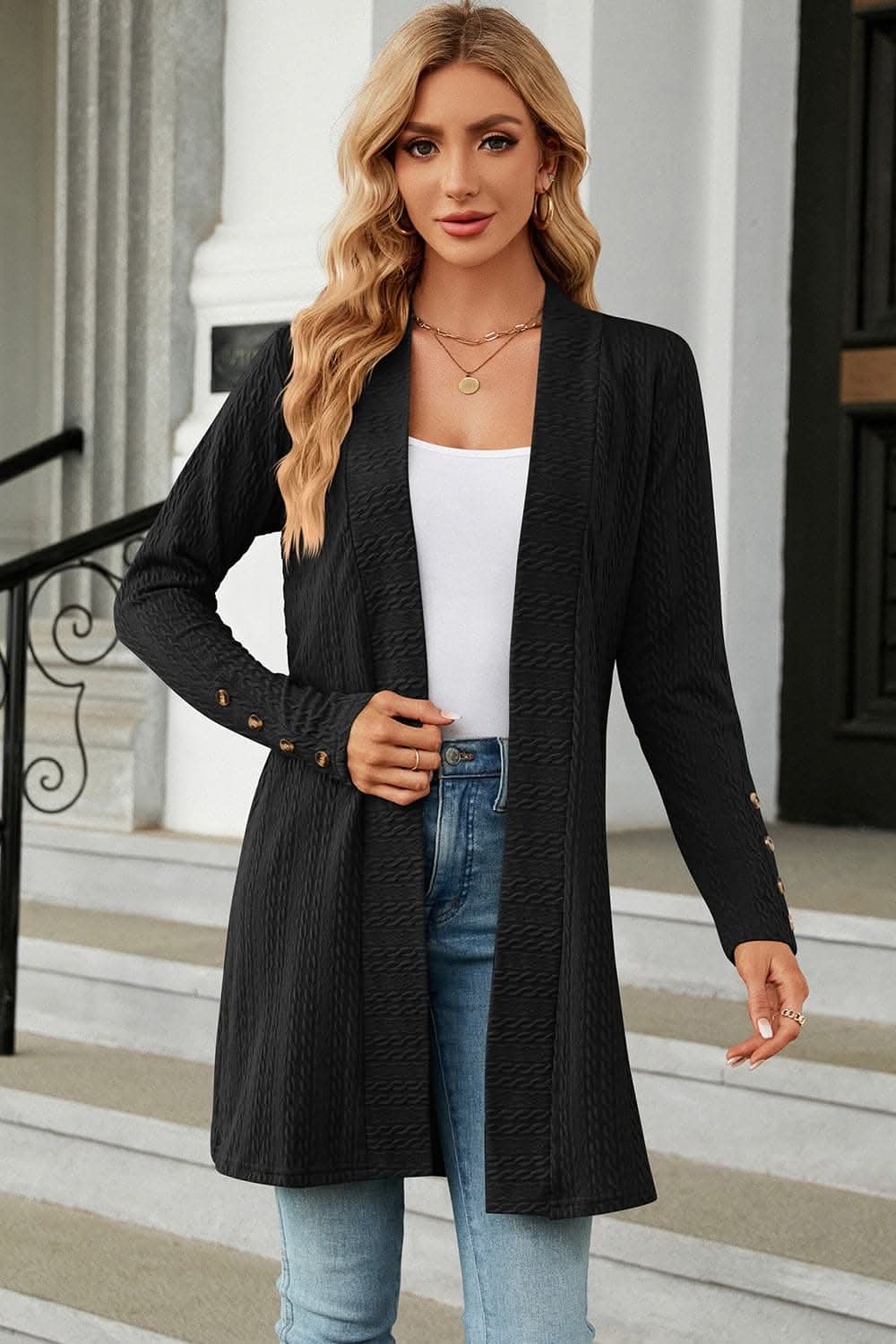 Chic open front cardigan with buttons