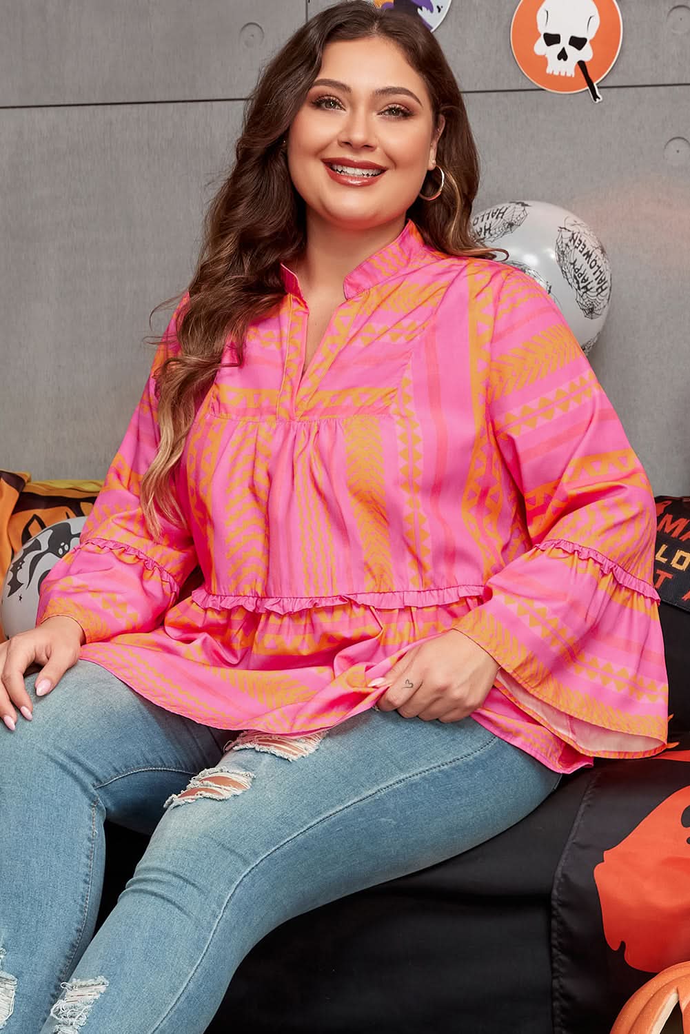 Chic orange plus size babydoll blouse - Love Salve