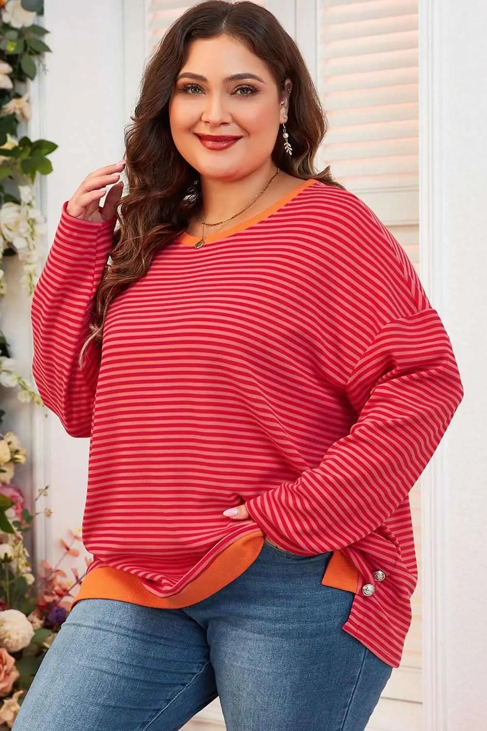 Chic orange striped plus size top - Love Salve