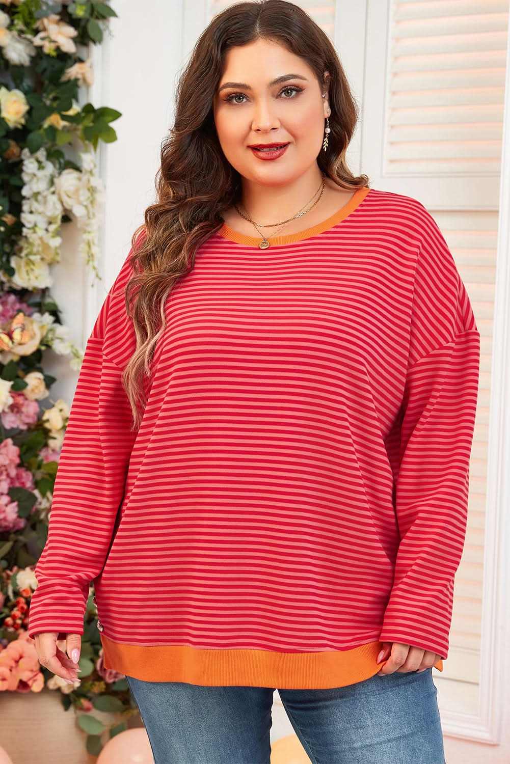 Chic orange striped plus size top - Love Salve