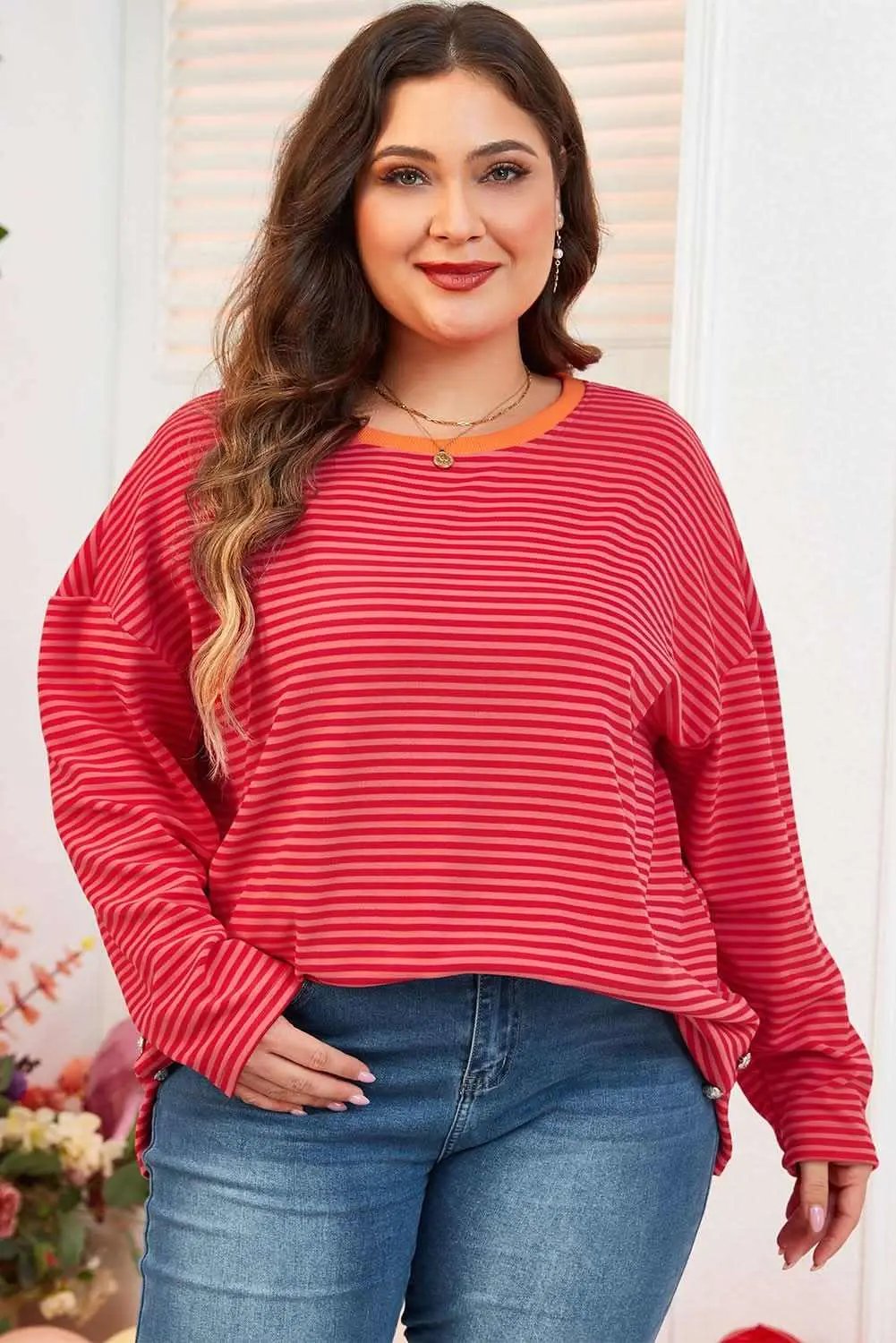 Chic orange striped plus size top - Love Salve