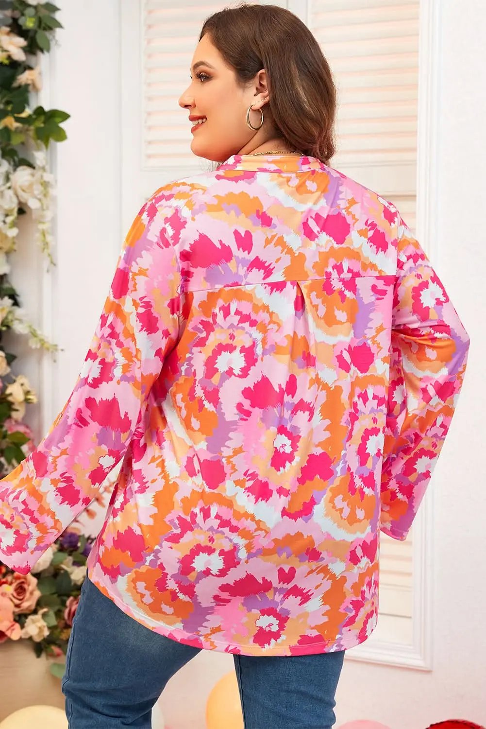 Chic pink floral plus size blouse - Love Salve