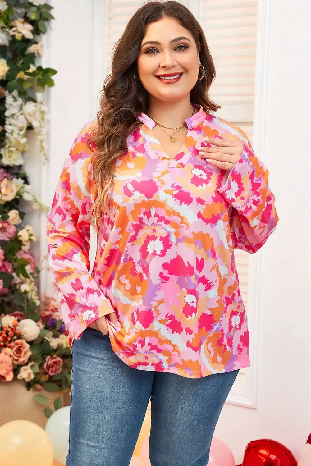 Chic pink floral plus size blouse - Love Salve