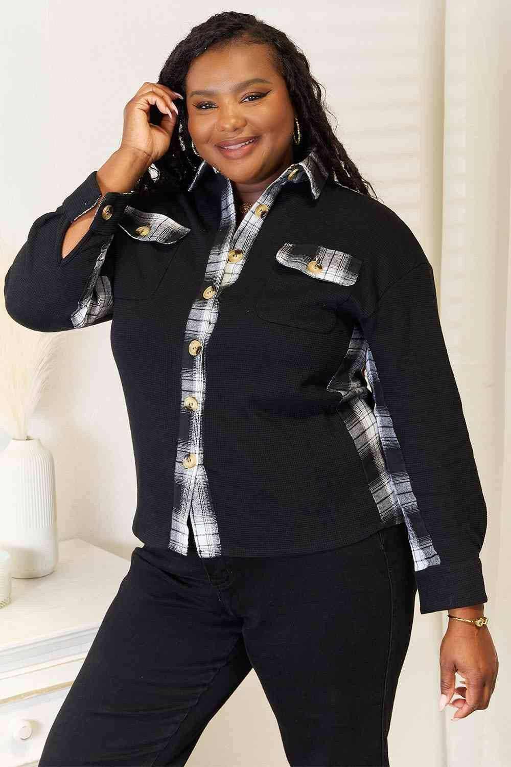 Chic plaid drop shoulder jacket - Love Salve