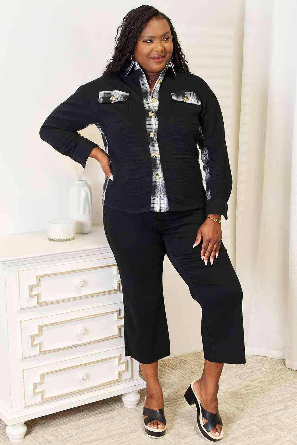 Chic plaid drop shoulder jacket - Love Salve