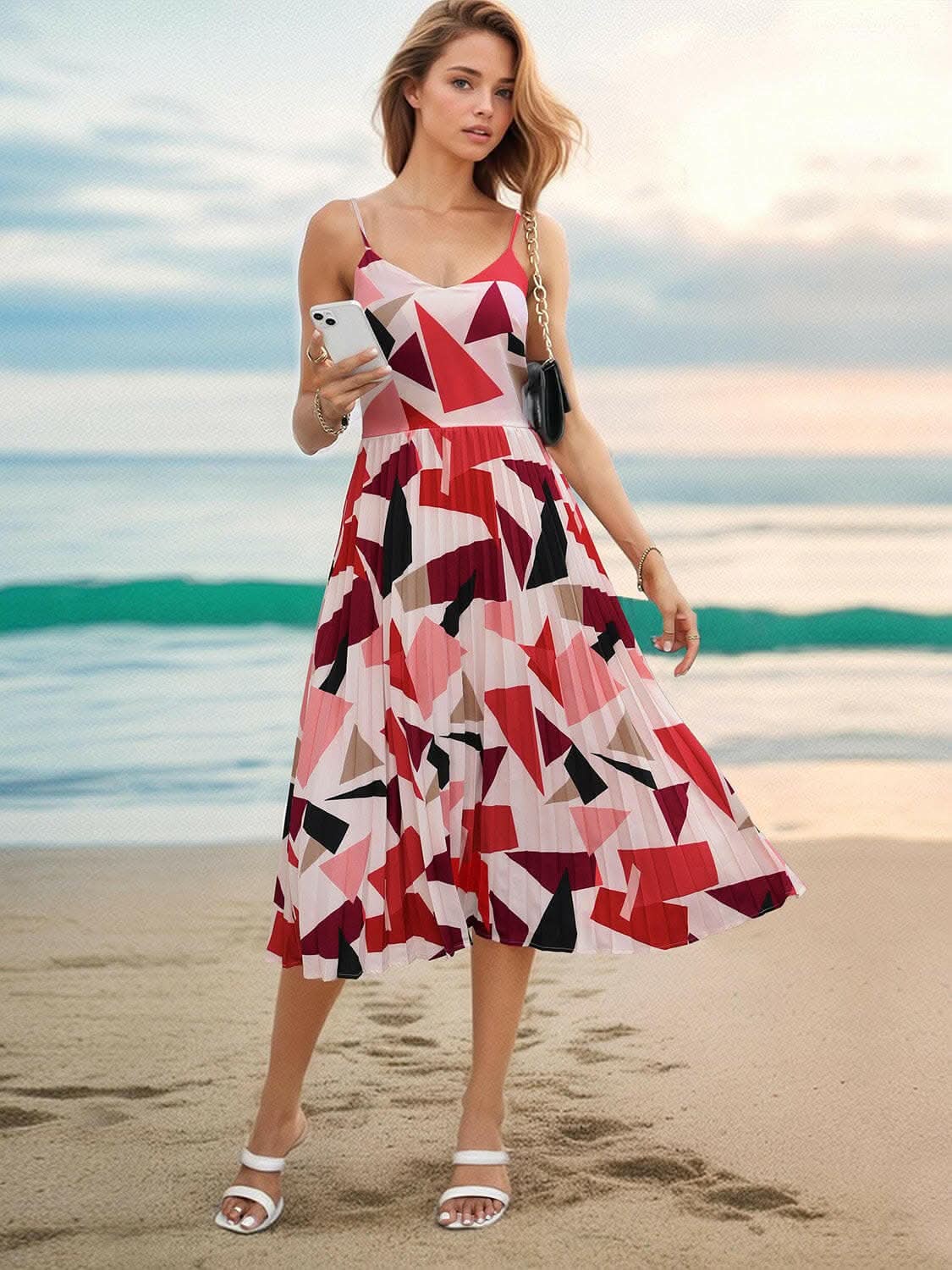Chic pleated geometric dress - Love Salve