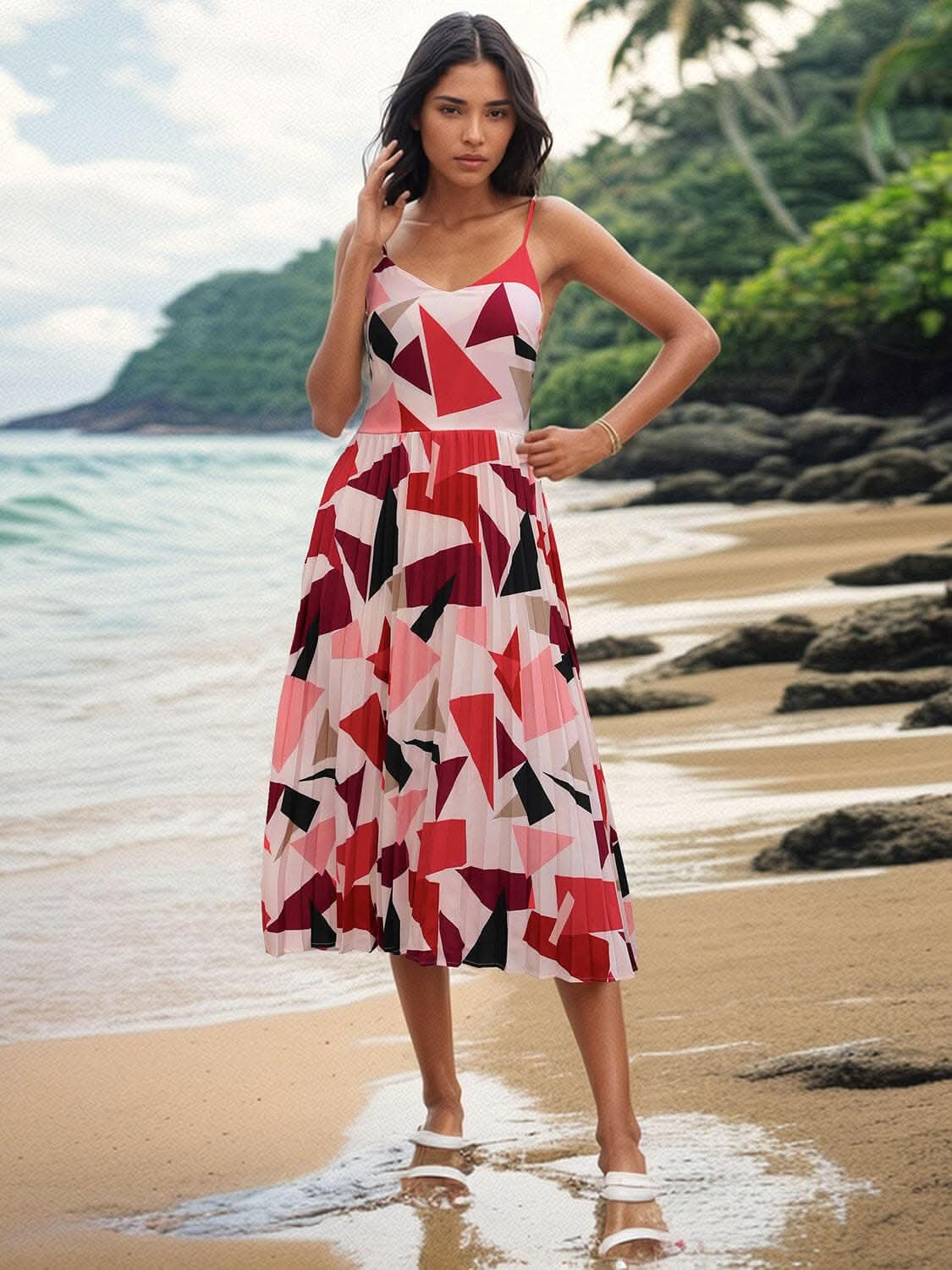 Chic pleated geometric dress - Love Salve
