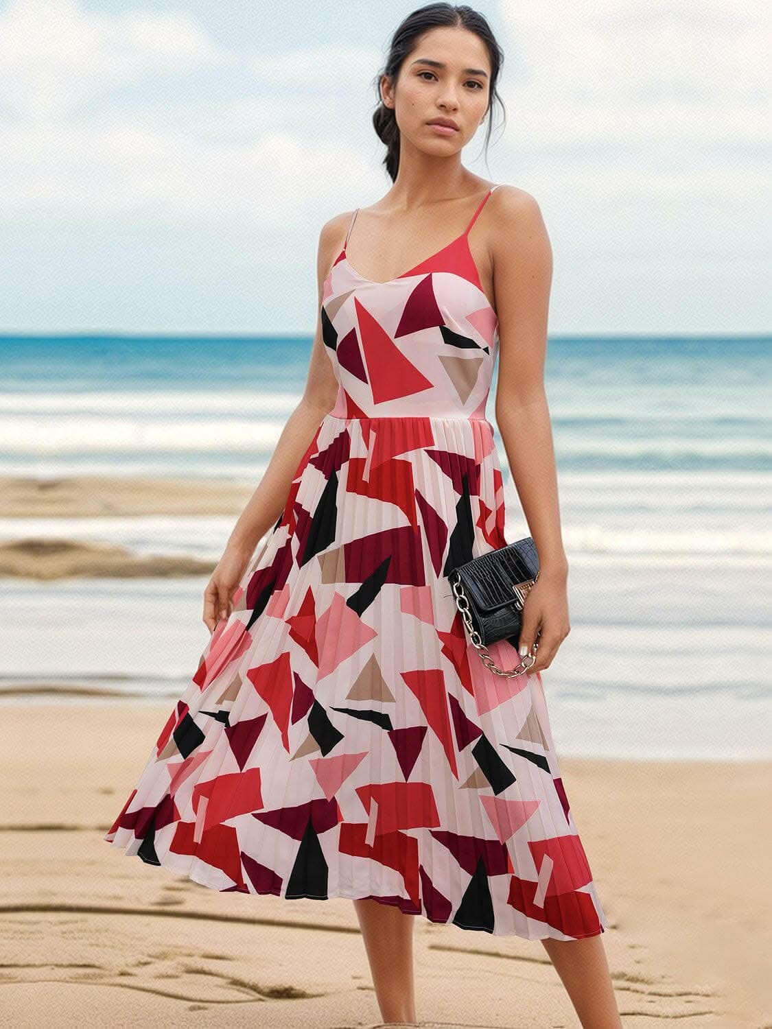 Chic pleated geometric dress - Love Salve
