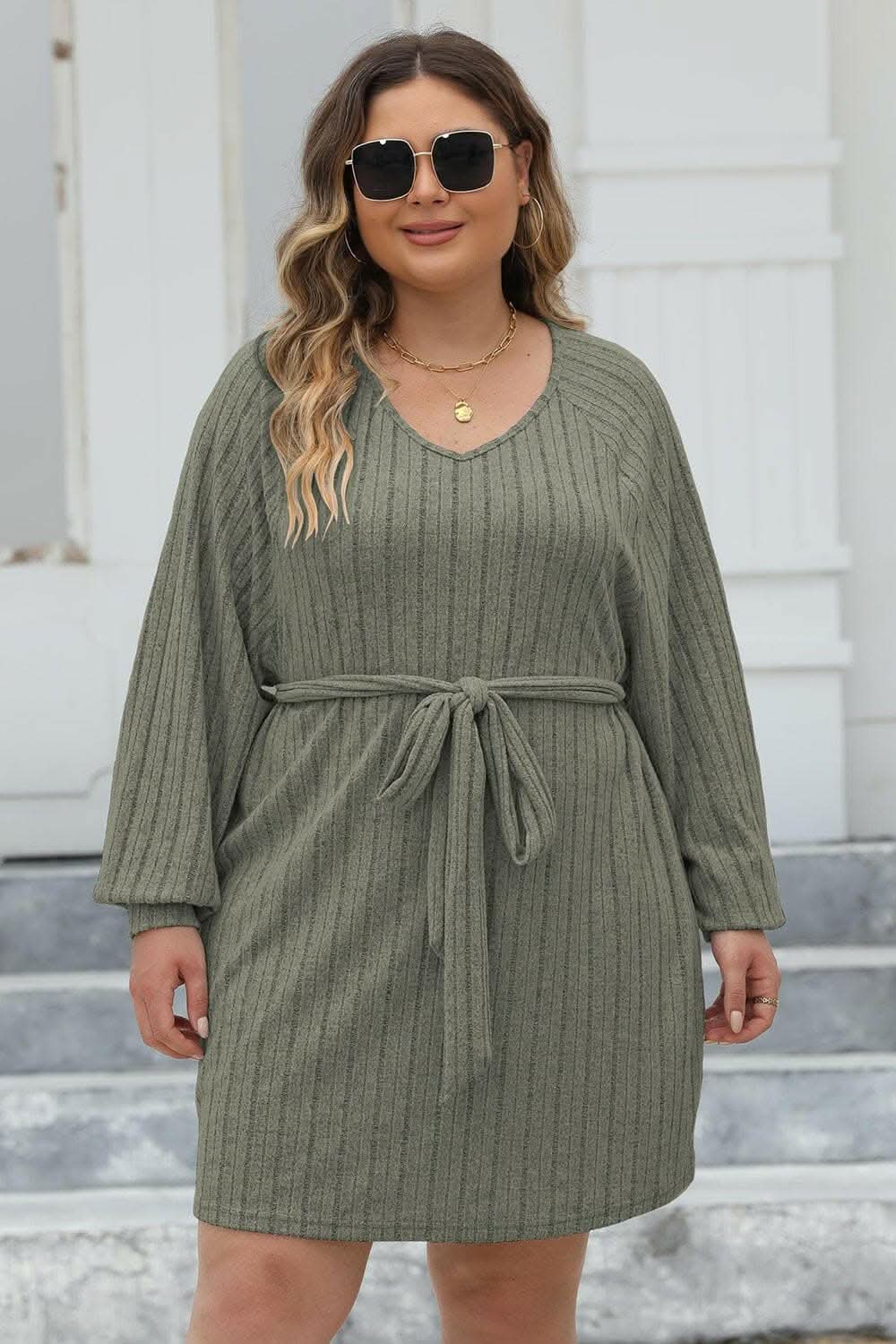 Chic plus size ribbed sweater dress - Love Salve