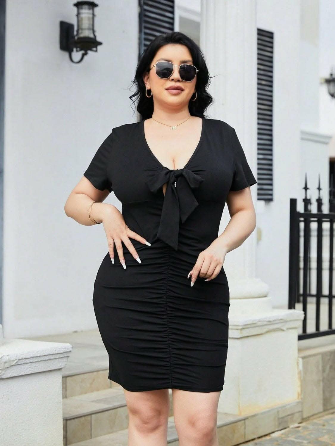Chic plus size ruched mini dress - Love Salve