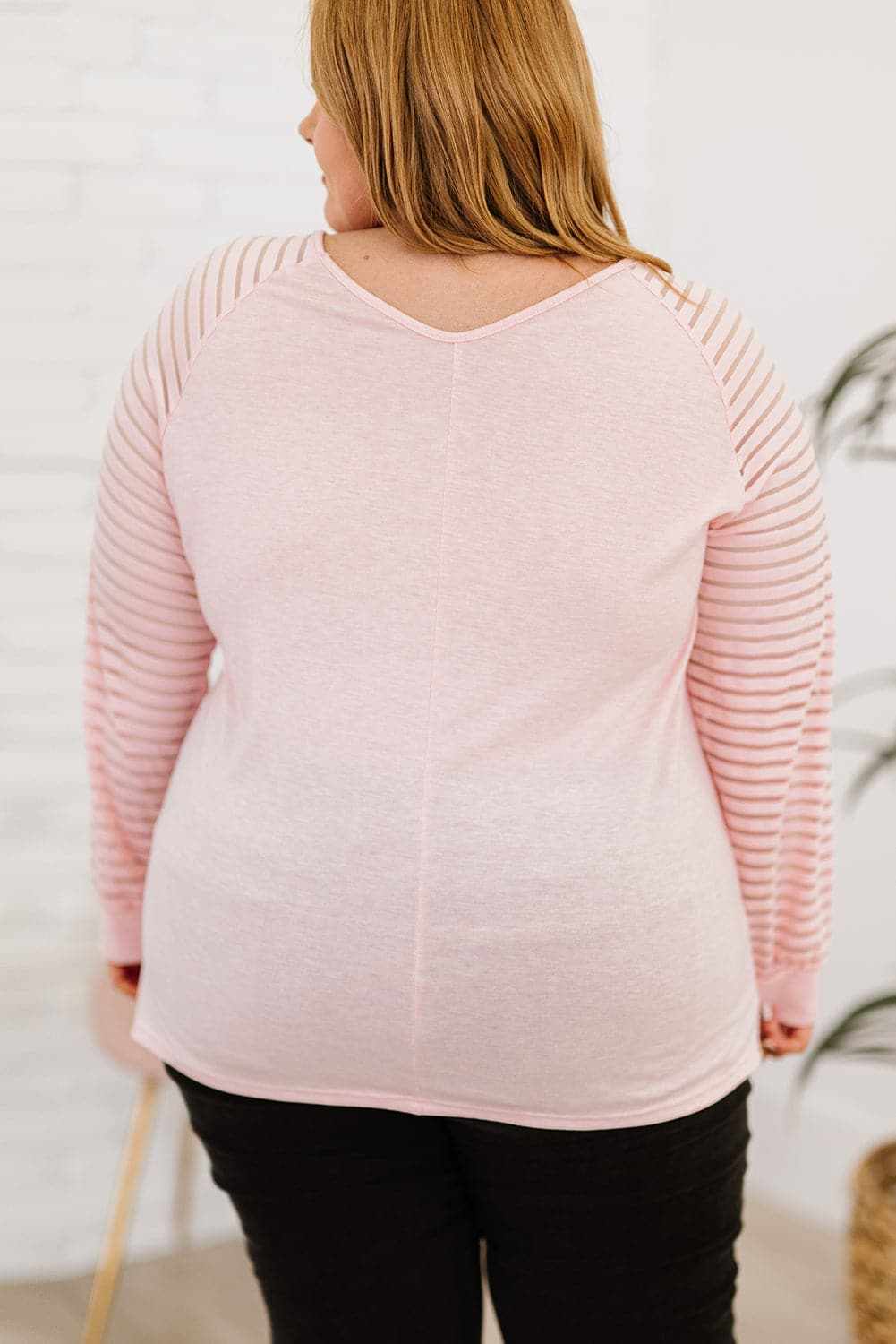 Chic plus size v-neck top with sheer sleeves - Love Salve