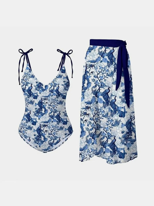 Chic printed bikini set with skirt - Love Salve