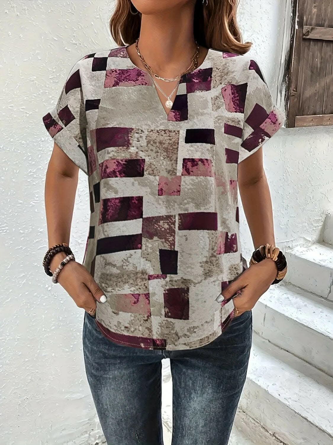 Chic printed notched blouse - Love Salve