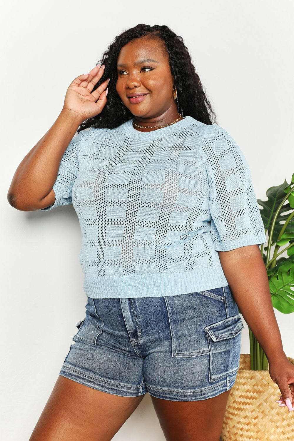 Chic ribbed knit top - round neck - Love Salve