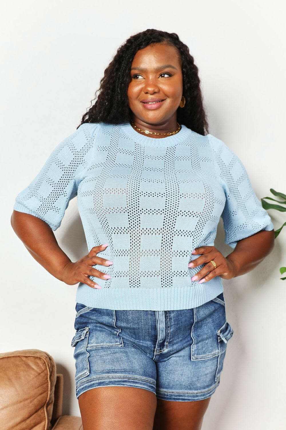 Chic ribbed knit top - round neck - Love Salve