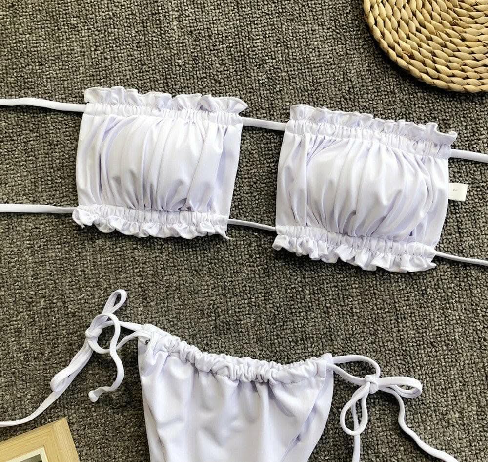 Chic ruched bikini set with frills - Love Salve