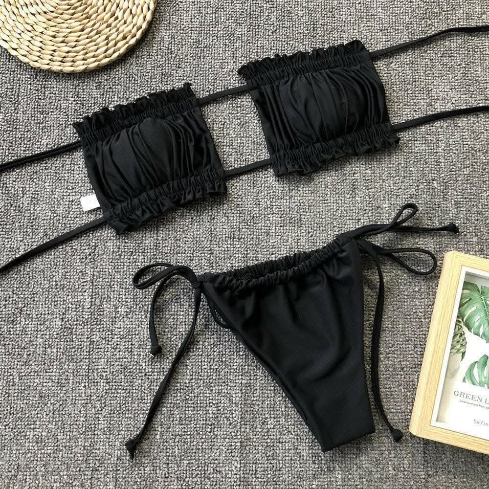 Chic ruched bikini set with frills - Love Salve