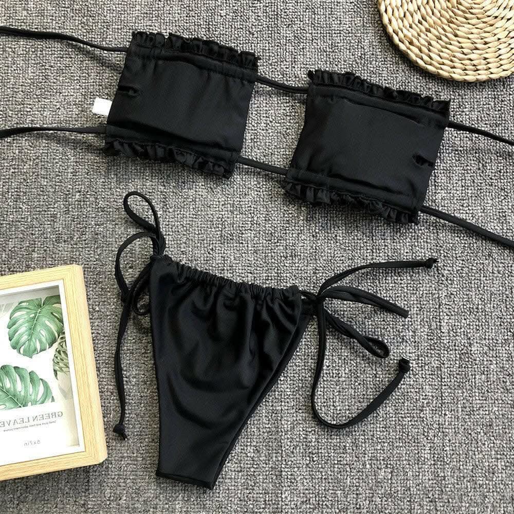 Chic ruched bikini set with frills - Love Salve