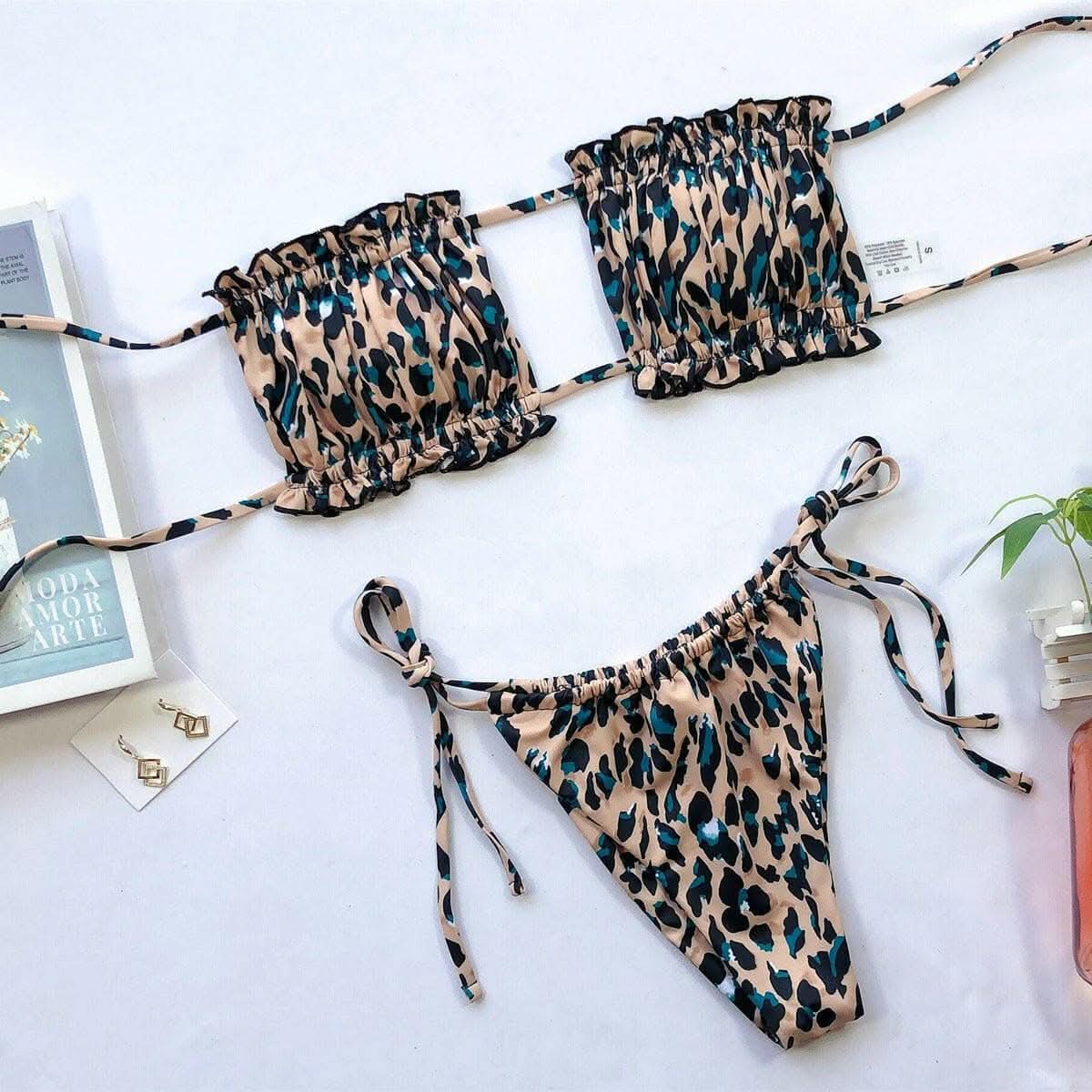 Chic ruched bikini set with frills - Love Salve