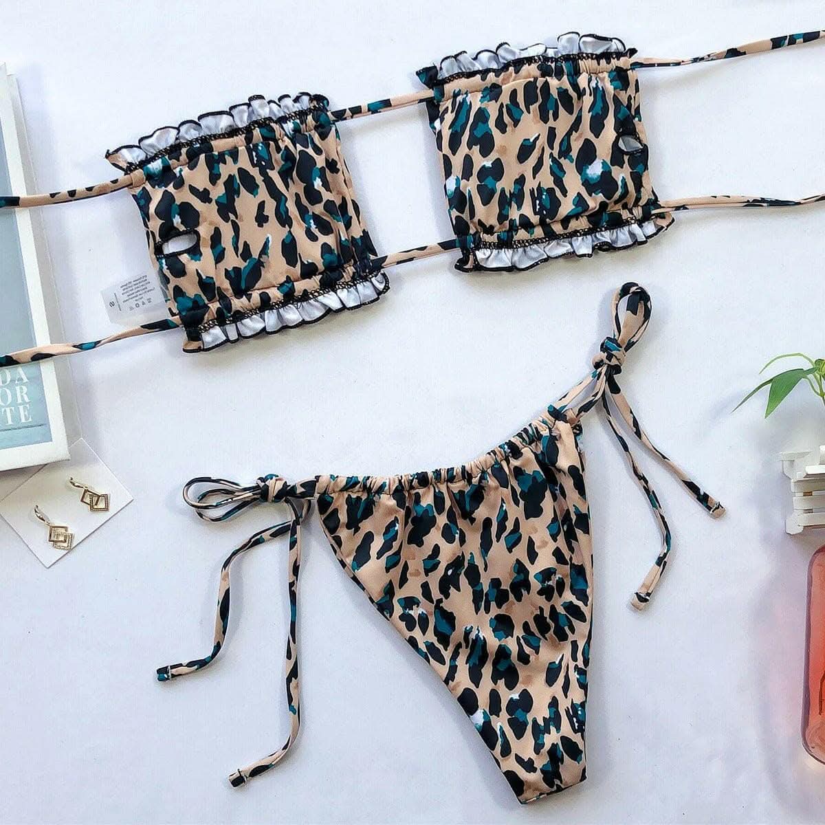 Chic ruched bikini set with frills - Love Salve