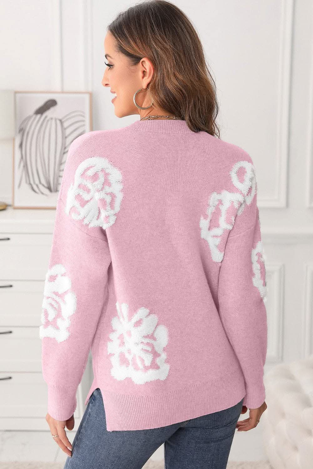 Chic slit neck dropped shoulder knit