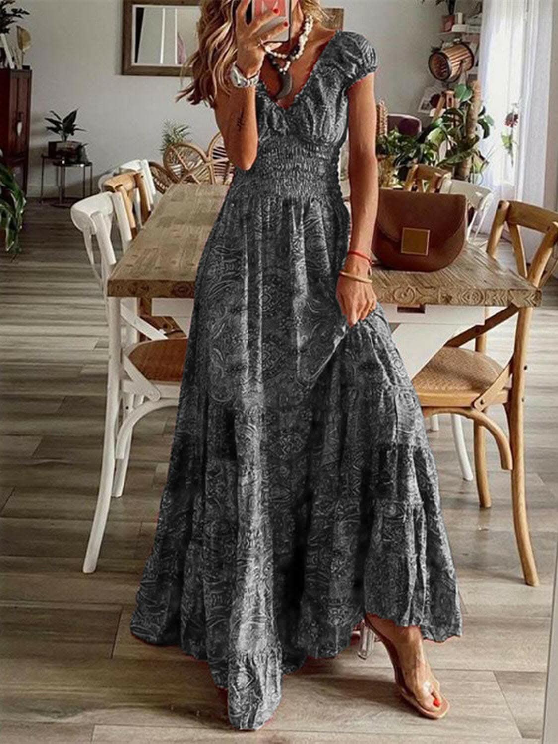 Chic smocked v-neck dress - Love Salve