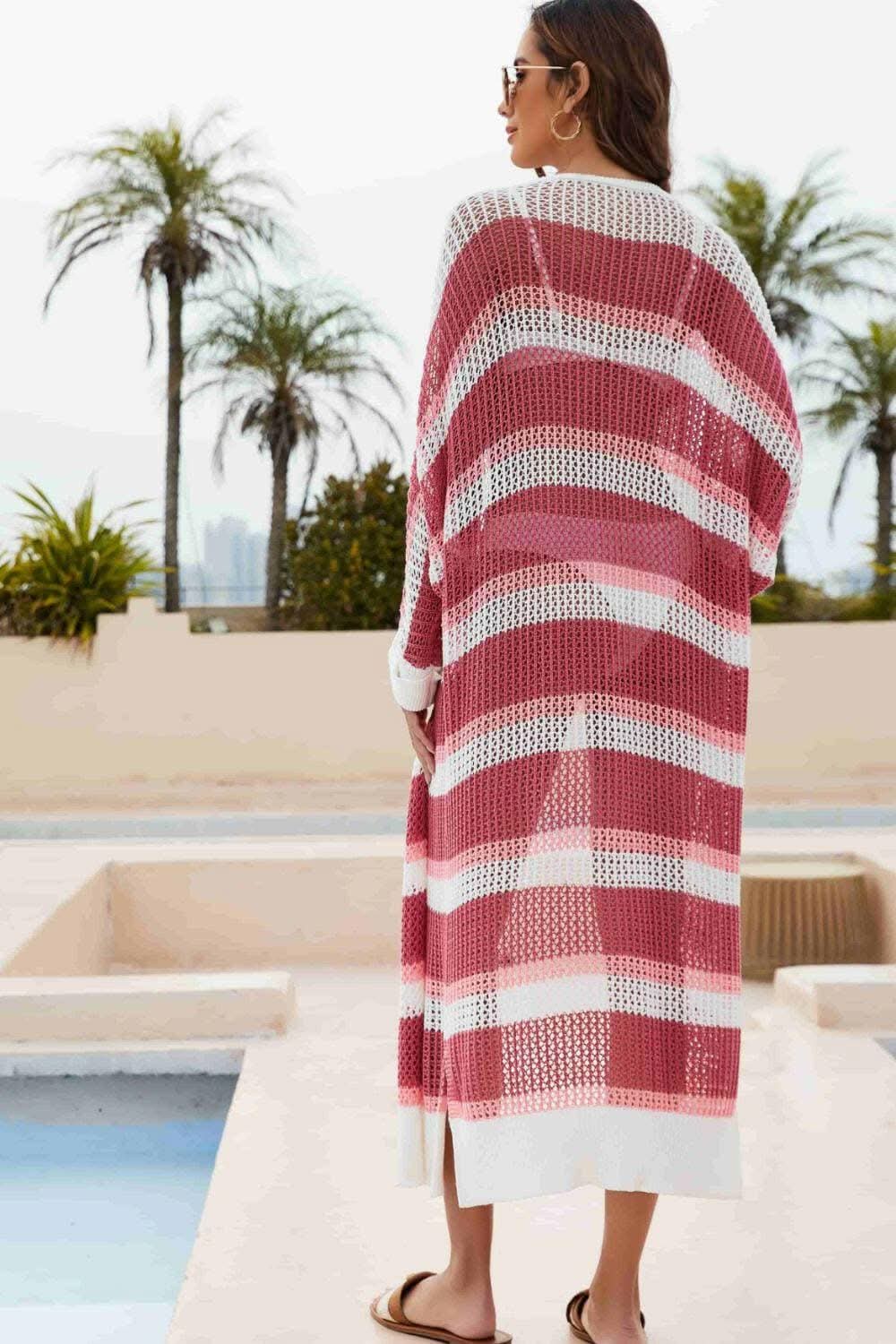 Chic striped cotton duster with slit