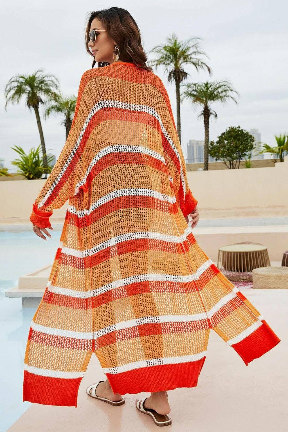 Chic striped cotton duster with slit