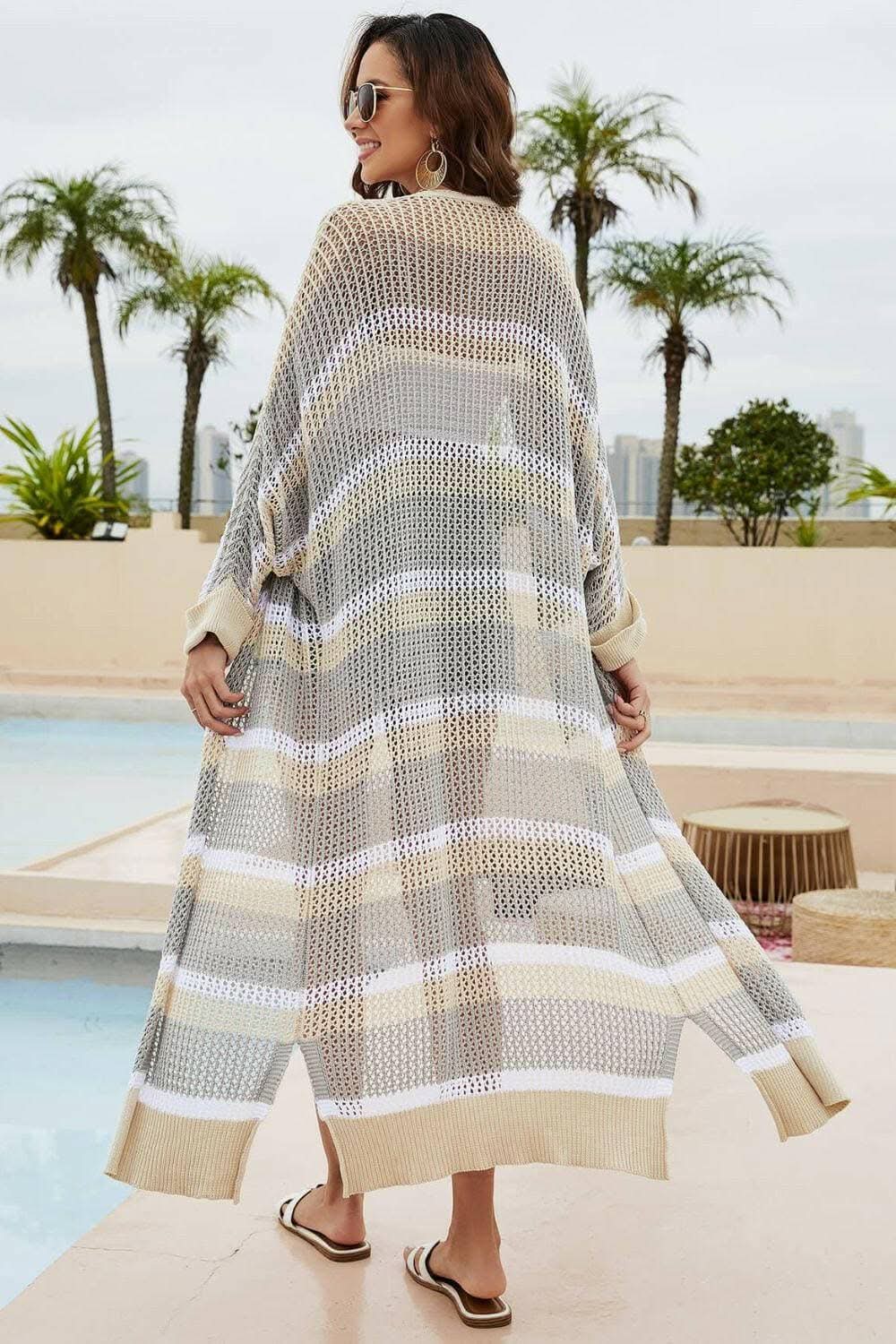 Chic striped cotton duster with slit