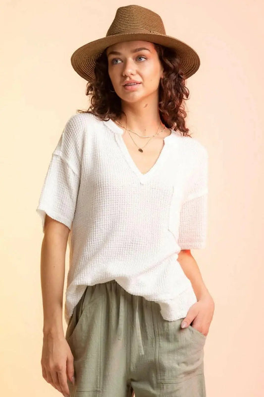 Chic waffle-knit half sleeve tee - Love Salve