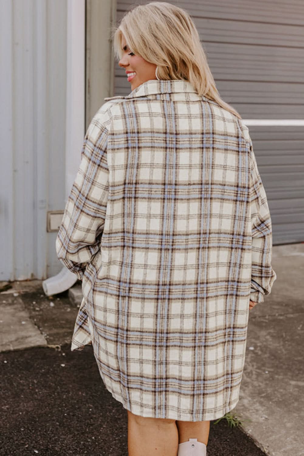 Chic white plaid plus size shacket - Love Salve