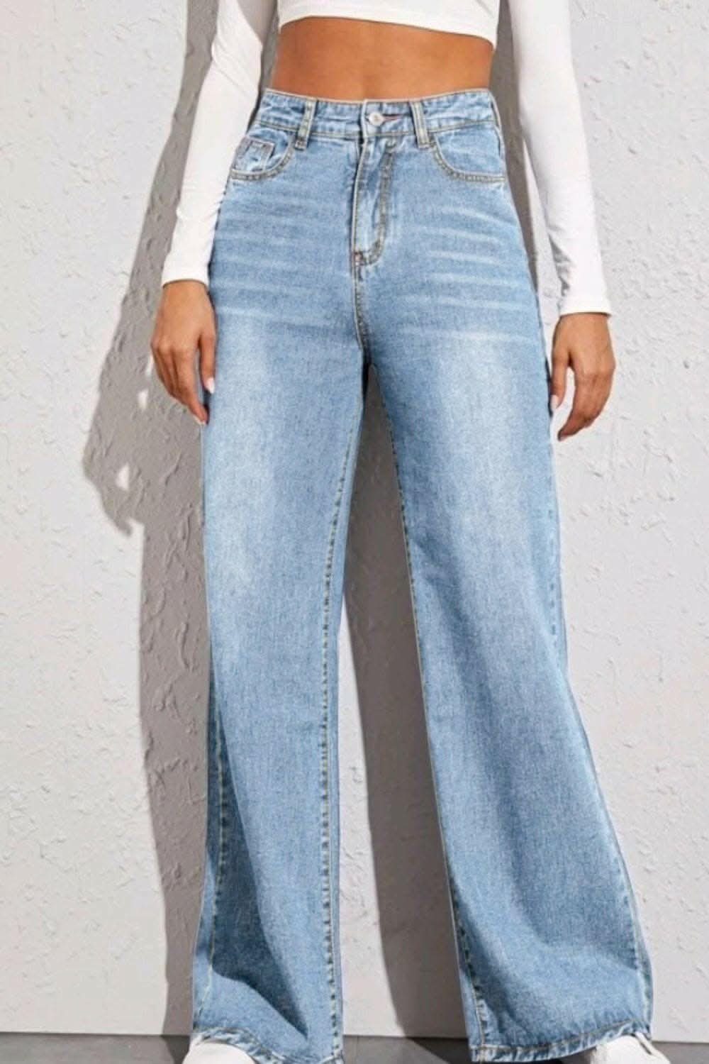 Chic wide leg high-rise denim trousers - Love Salve