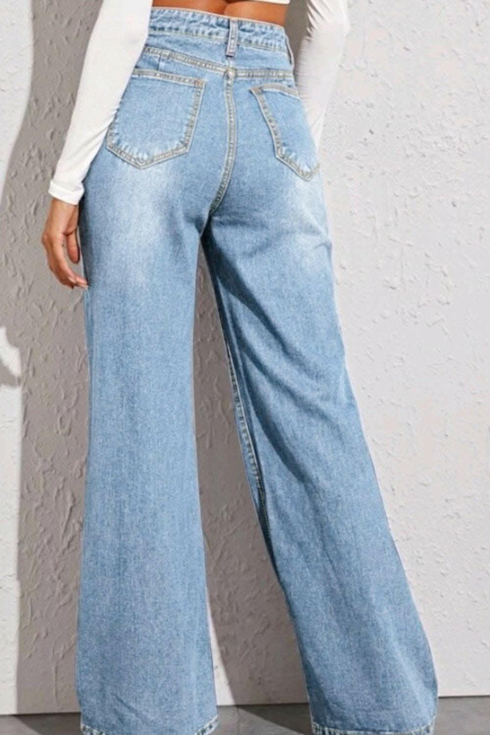 Chic wide leg high-rise denim trousers - Love Salve
