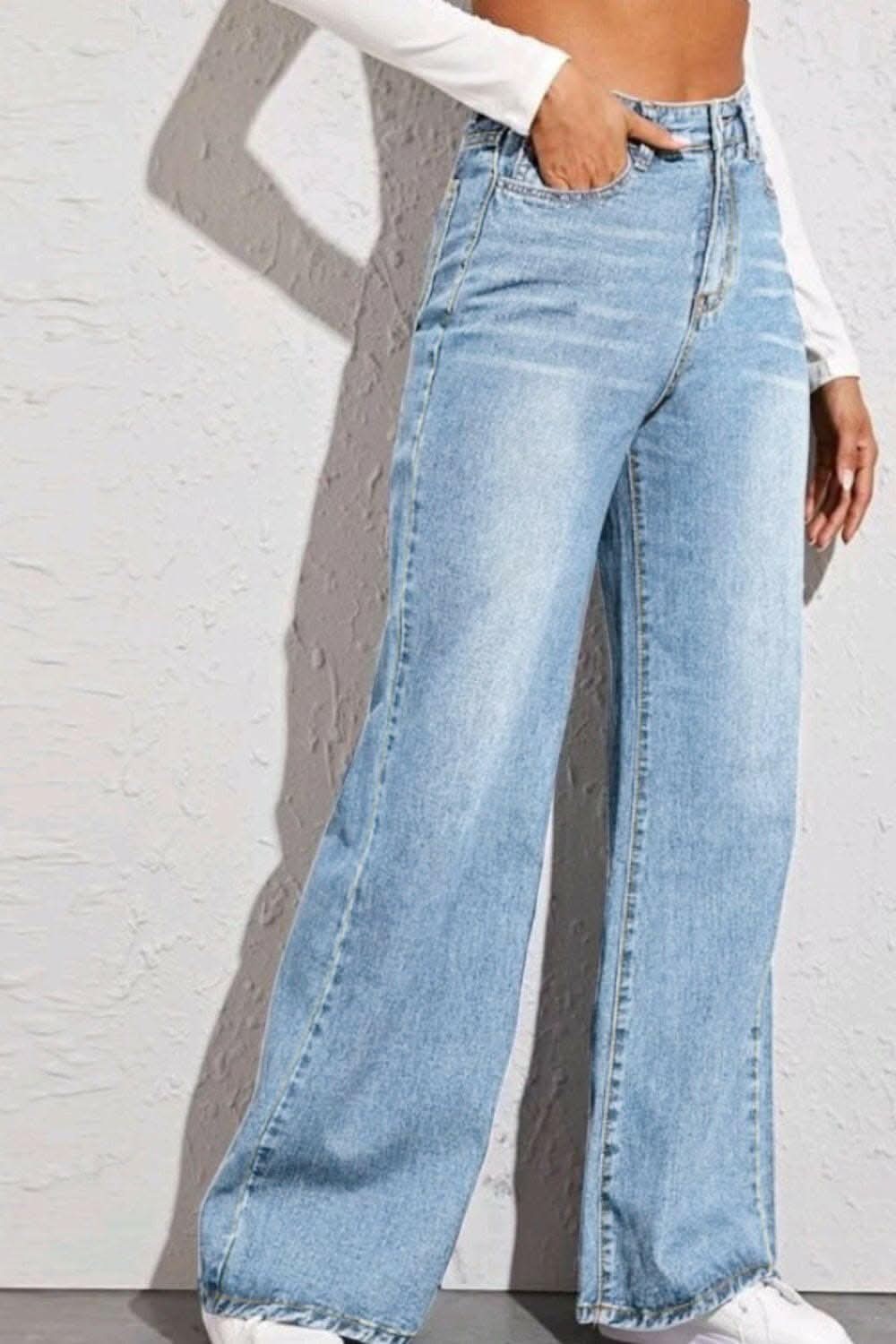 Chic wide leg high-rise denim trousers - Love Salve