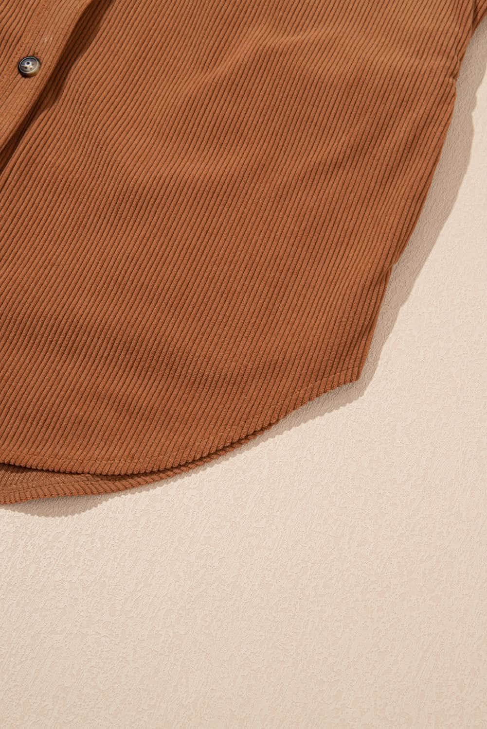Cinnamon Corduroy Flap Pocket Button Up Round Hem Shacket - Love Salve