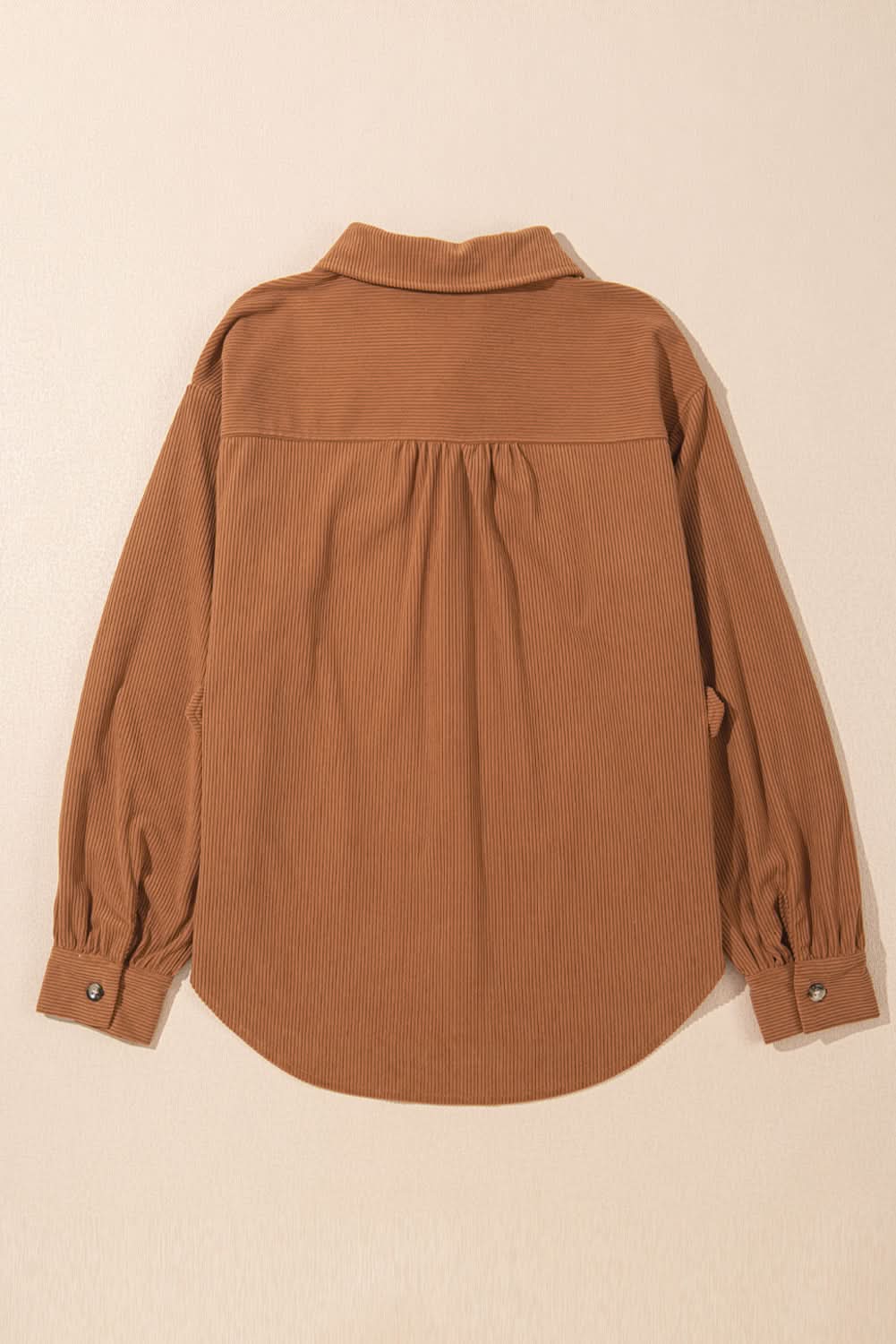 Cinnamon Corduroy Flap Pocket Button Up Round Hem Shacket - Love Salve