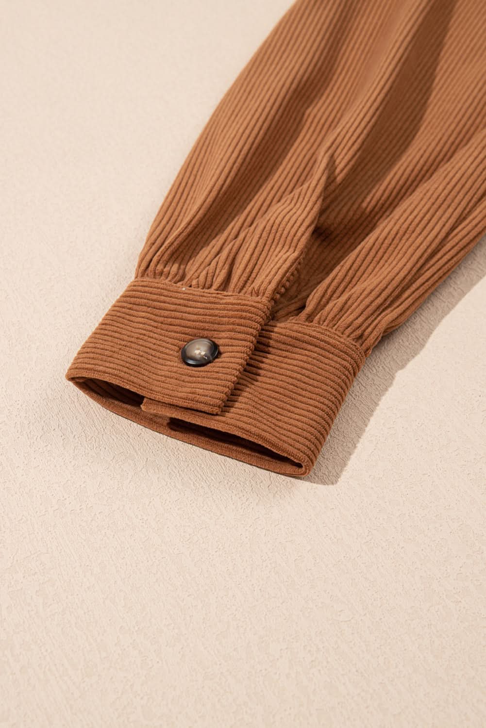 Cinnamon Corduroy Flap Pocket Button Up Round Hem Shacket - Love Salve
