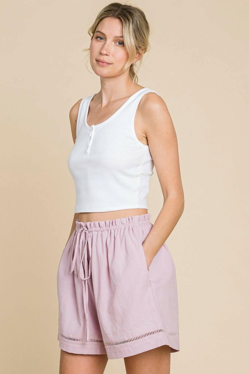 Cotton Bleu by Nu Lab High Waist Drawstring Shorts - Love Salve