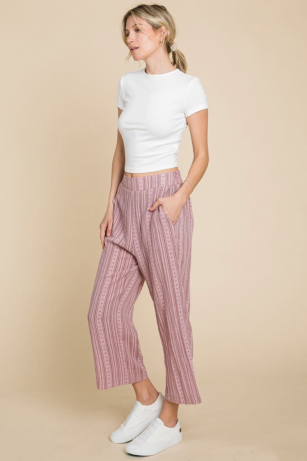 Cotton Bleu by Nu Lab Striped Elastic Waist Wide Leg Pants - Love Salve