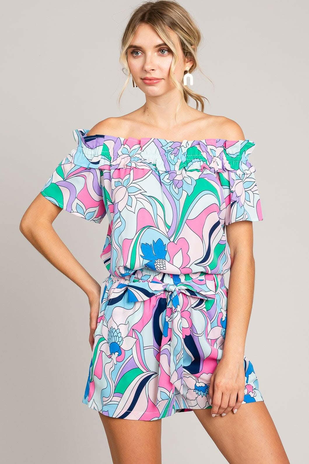 Cotton Bleu by Nu Label Abstracted Print Tie Front Shorts - Love Salve