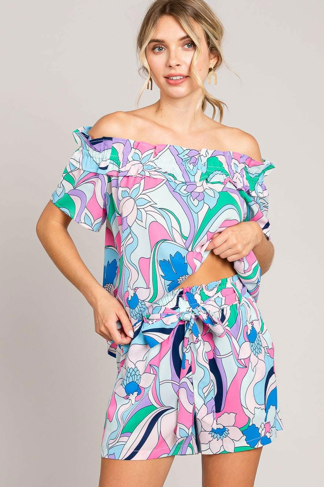 Cotton Bleu by Nu Label Abstracted Print Tie Front Shorts - Love Salve