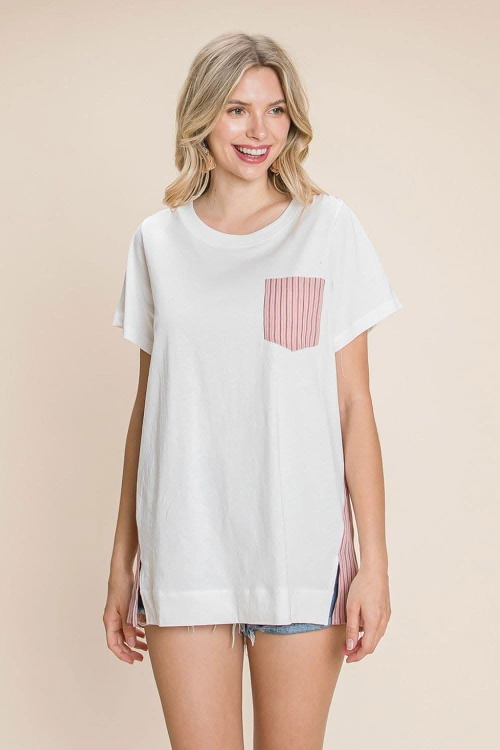 Cotton Bleu by Nu Label Contrast Striped Short Sleeve T-Shirt - Love Salve