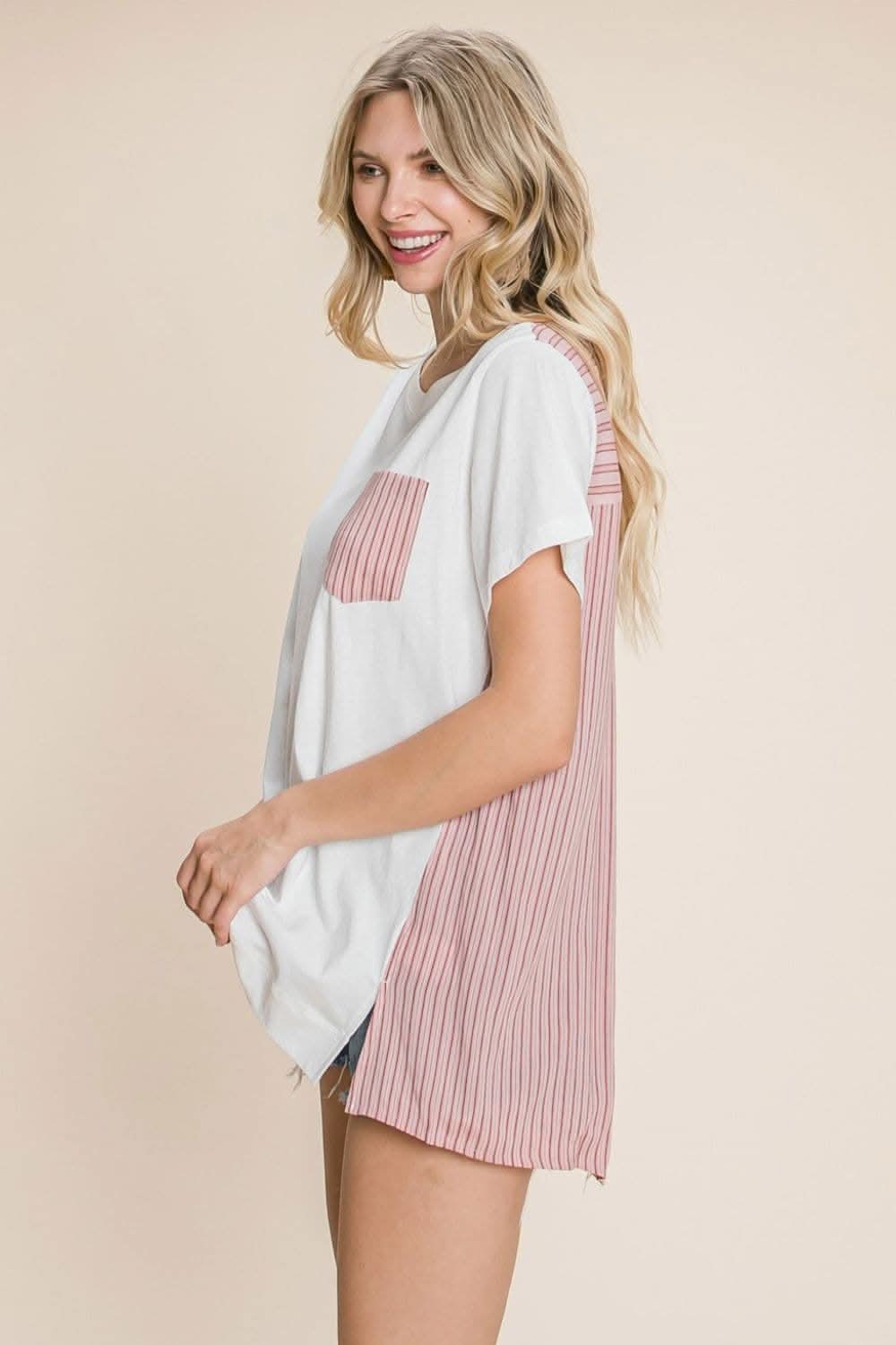 Cotton Bleu by Nu Label Contrast Striped Short Sleeve T-Shirt - Love Salve