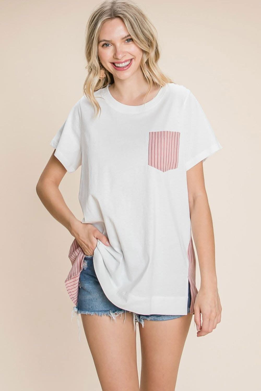 Cotton Bleu by Nu Label Contrast Striped Short Sleeve T-Shirt - Love Salve