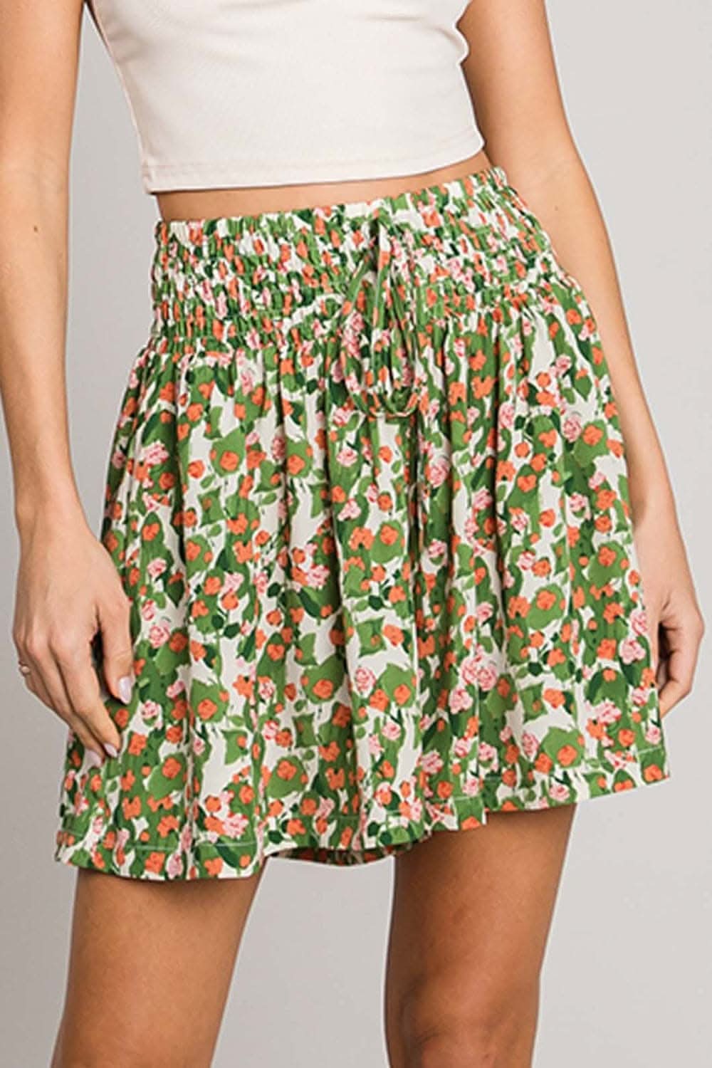 Cotton Bleu by Nu Label Floral Printed Smocked Waist Skorts - Love Salve