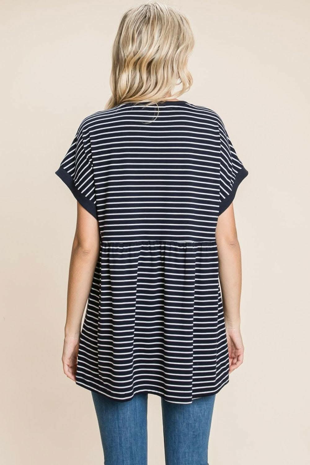 Cotton Bleu by Nu Label Striped Button Front Baby Doll Top - Love Salve