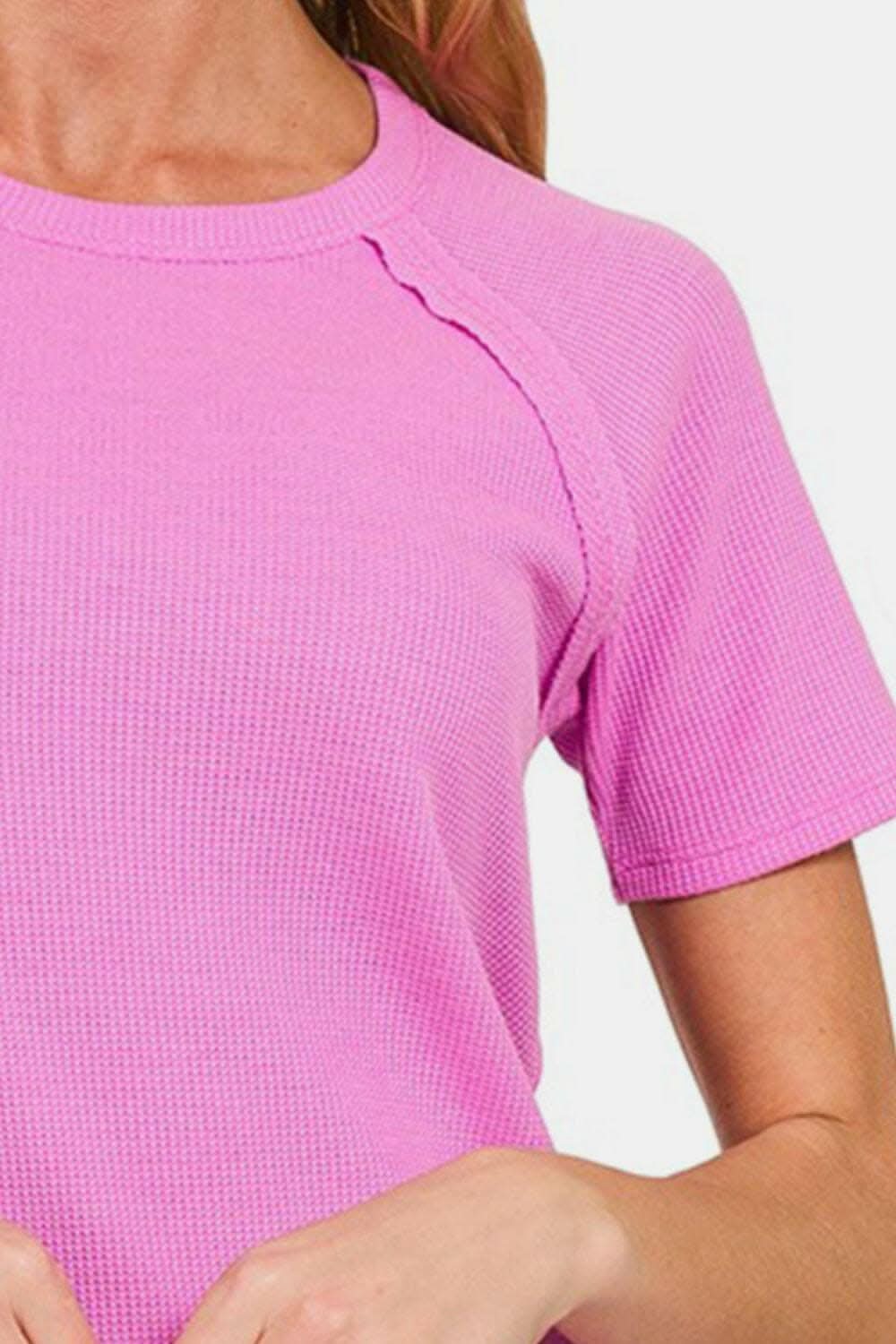 Cozy Textured Round Neck Waffle Knit Tee - Love Salve