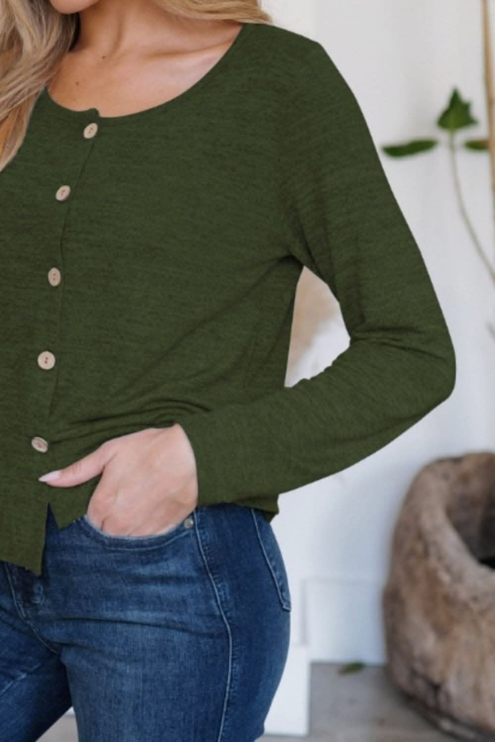 Cozy button-front cardigan in soft stretch