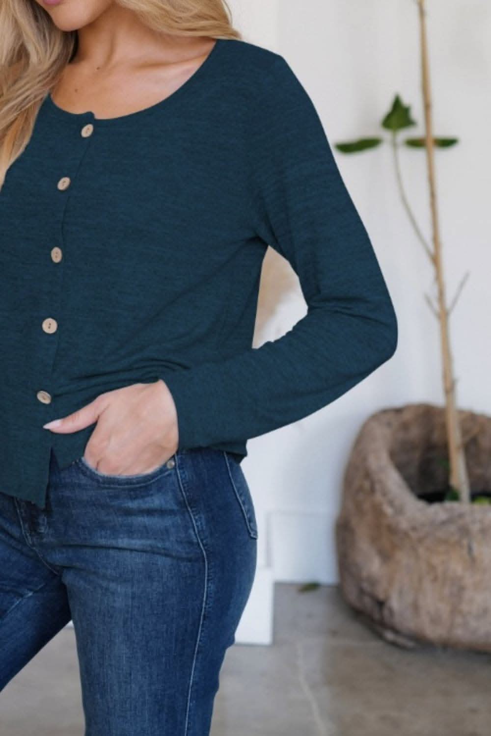 Cozy button-front cardigan in soft stretch