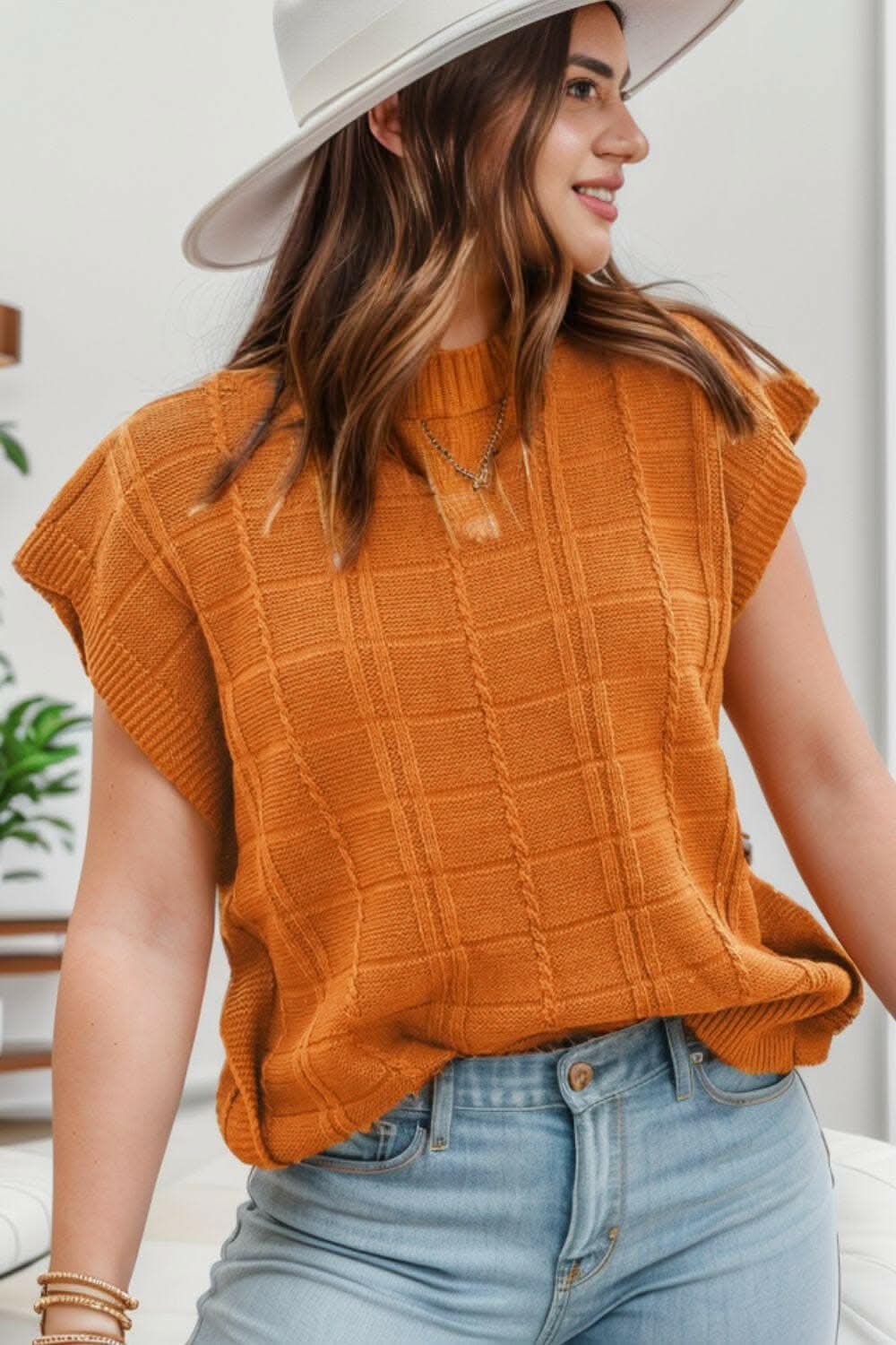 Cozy cap sleeve sweater in soft acrylic
